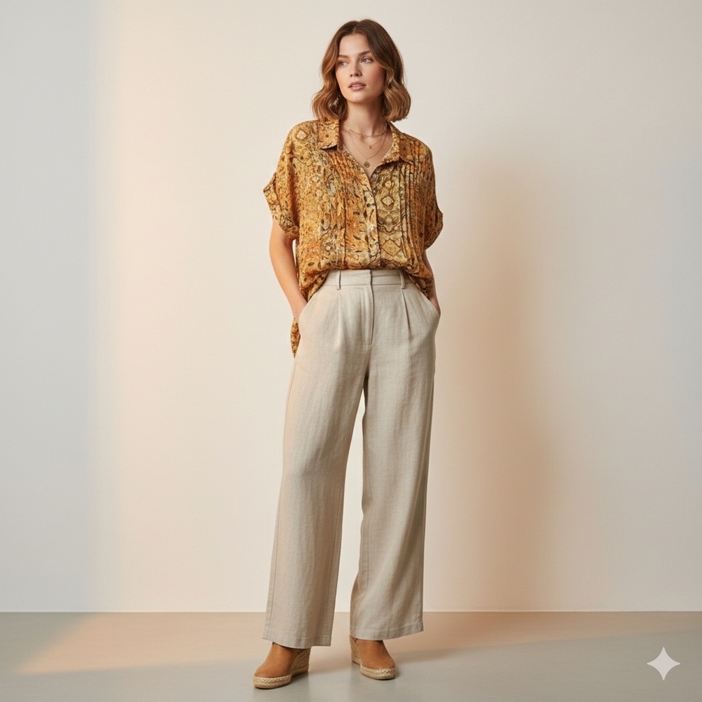 Jane + Delancey Orange Patterned Rayon Tunic Shirt Large